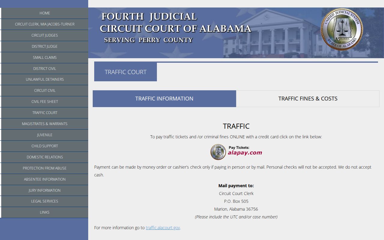 Perry County traffic warrant payment and alias warrant instructions