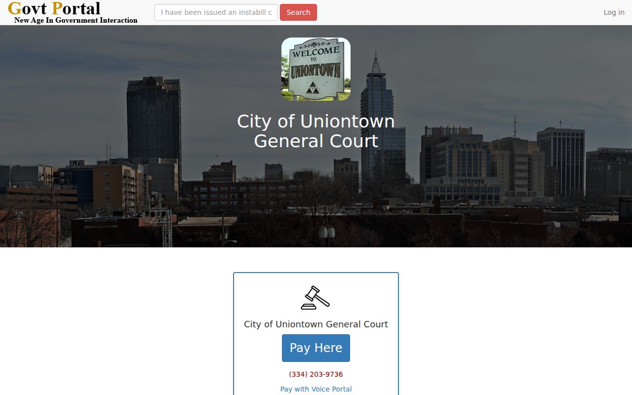 Uniontown General Court payment portal for Uniontown warrants