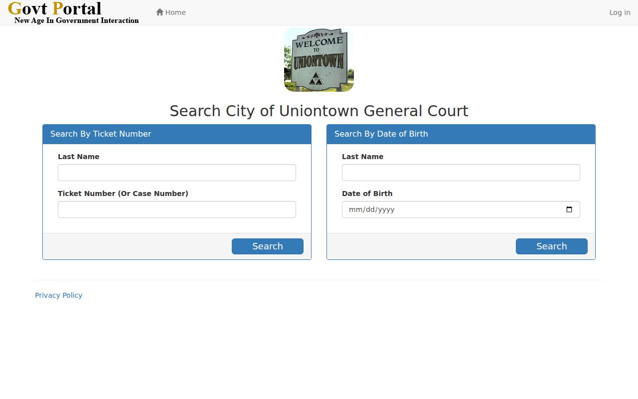 Uniontown ticket fields for a Perry County city court warrant check