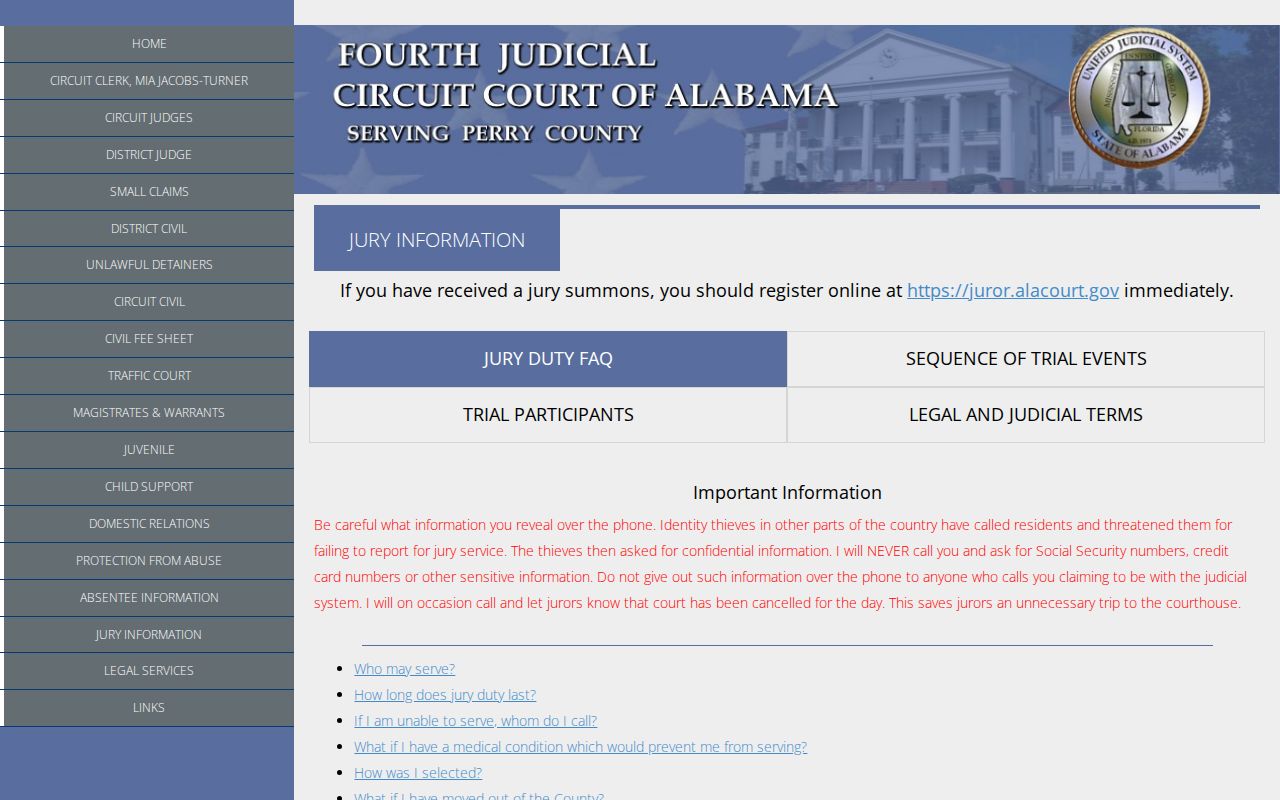 Perry County courthouse security and office-hour information for warrant record visits