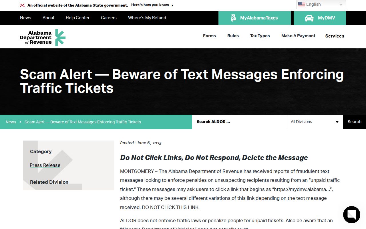 Official scam warning relevant to Perry County traffic warrants